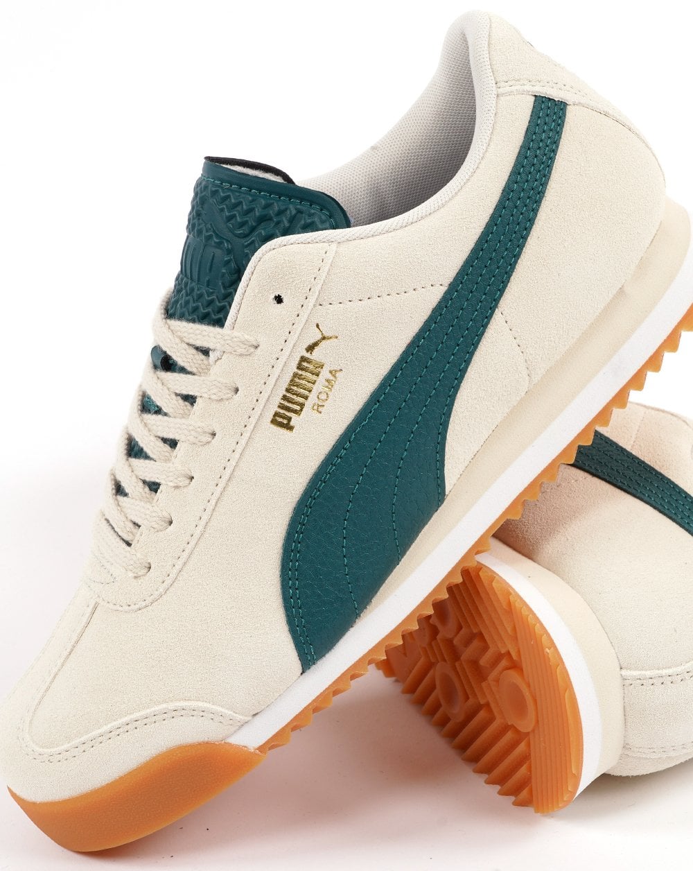 Puma Roma Suede Trainers Off White Green Gum