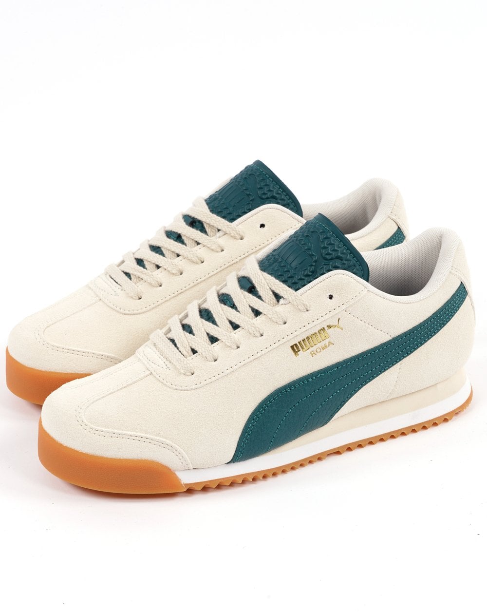 Puma Roma Suede Trainers Off White Green Gum