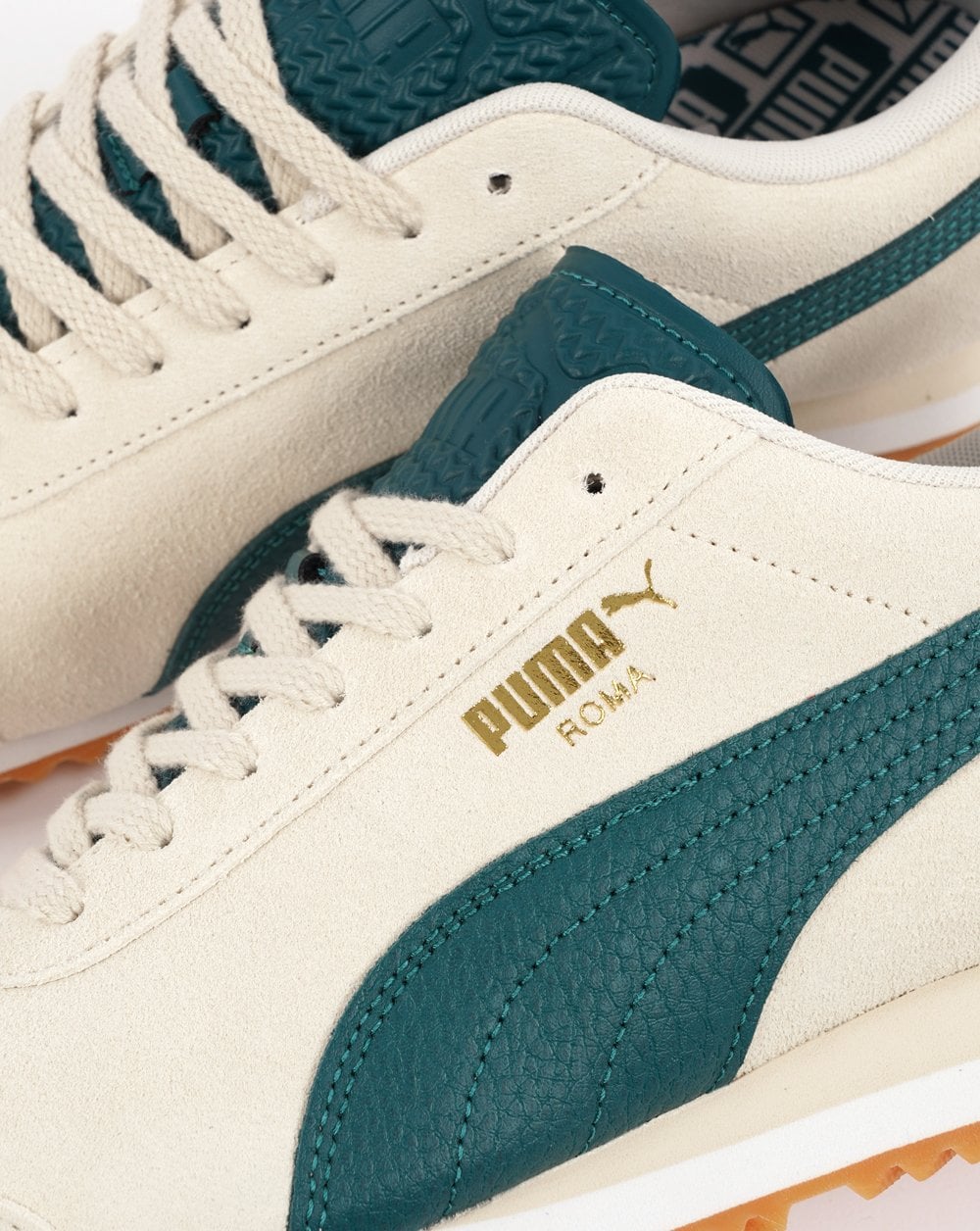 Puma Roma Suede Trainers Off White Green Gum