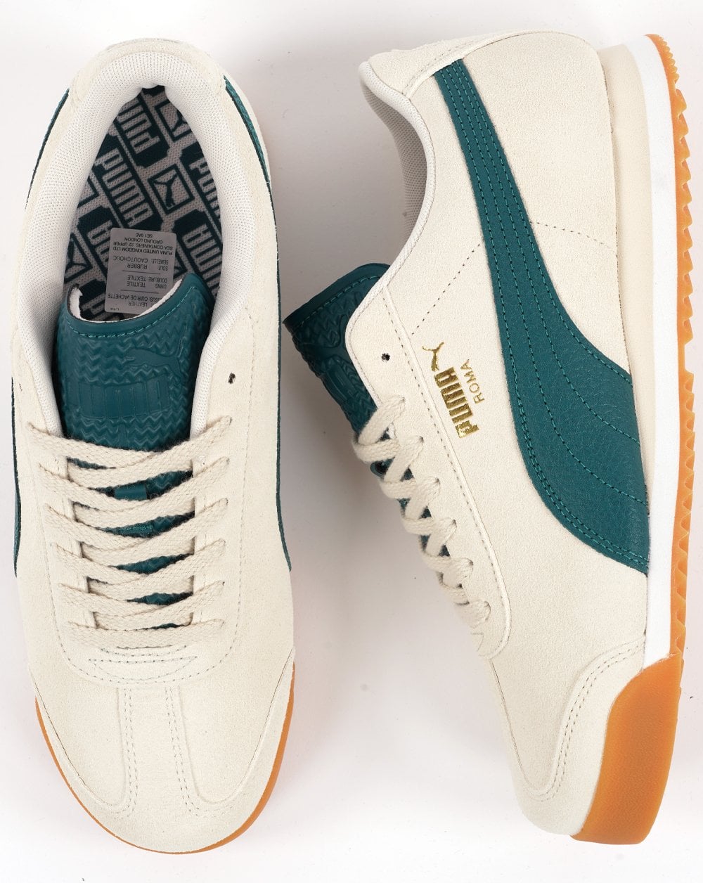 Puma Roma Suede Trainers Off White Green Gum