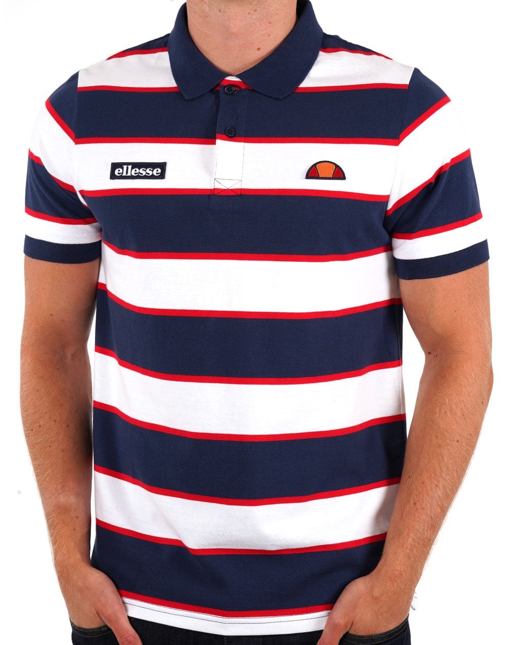 Ellesse Dyer Striped Polo Shirt Navy/White
