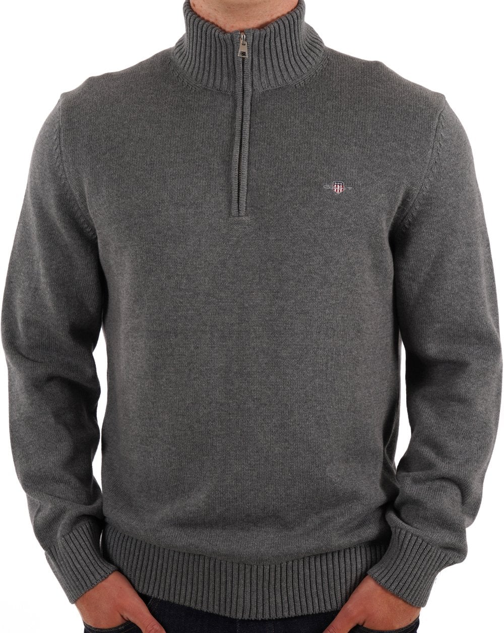 Gant Cotton Half Zip Dark Grey Melange