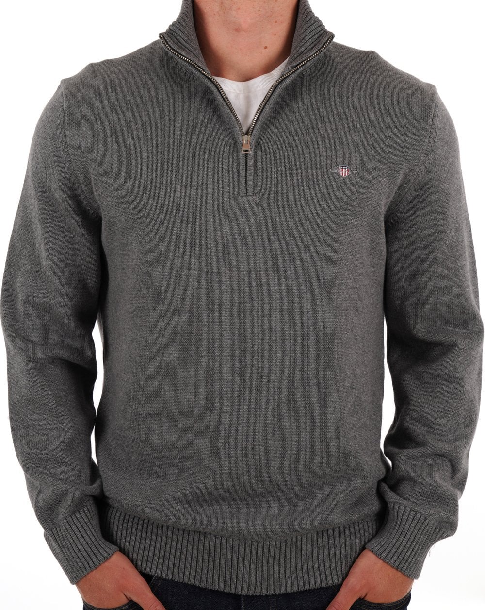 Gant Cotton Half Zip Dark Grey Melange