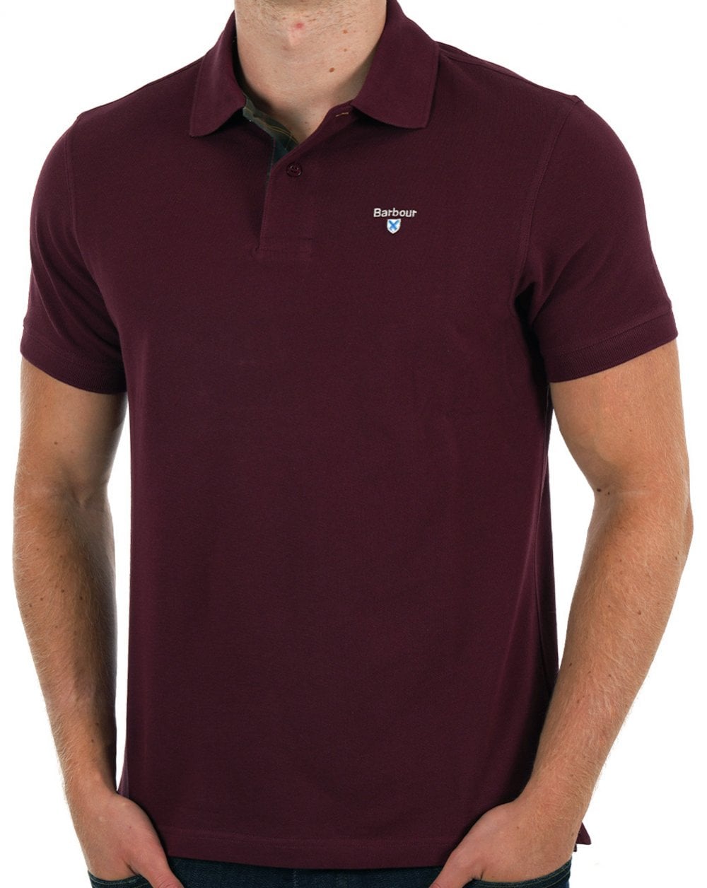 Barbour Tartan Pique Polo Shirt Dark Ruby