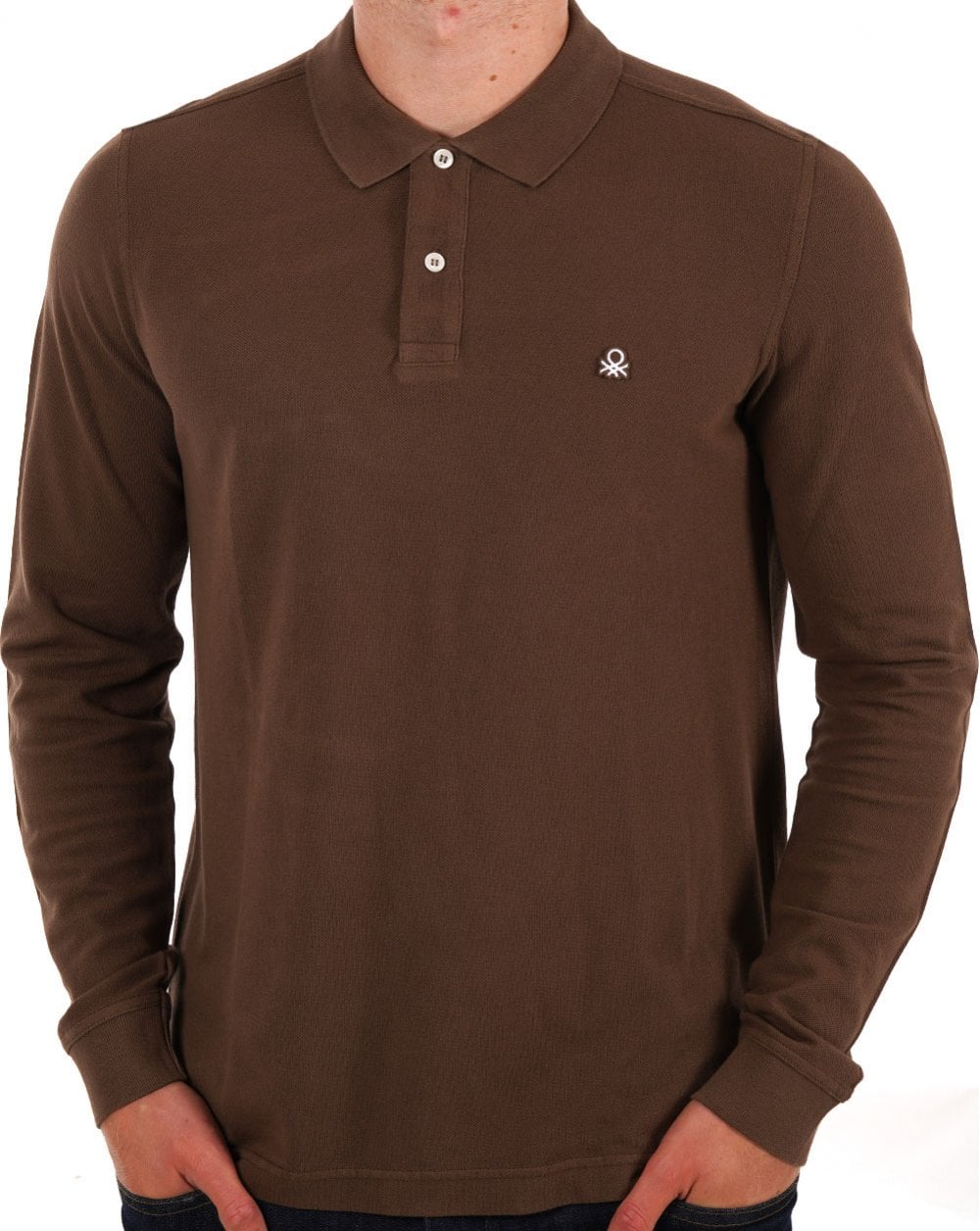 Benetton Long Sleeve Polo Shirt Brown