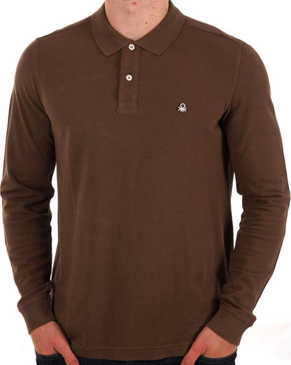 Benetton Long Sleeve Polo Shirt Brown