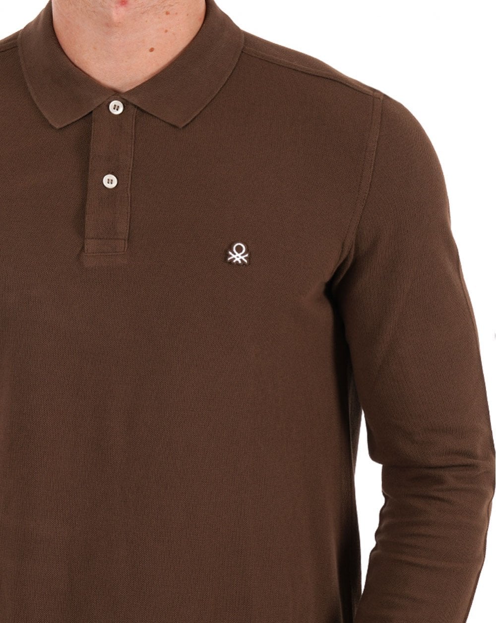 Benetton Long Sleeve Polo Shirt Brown