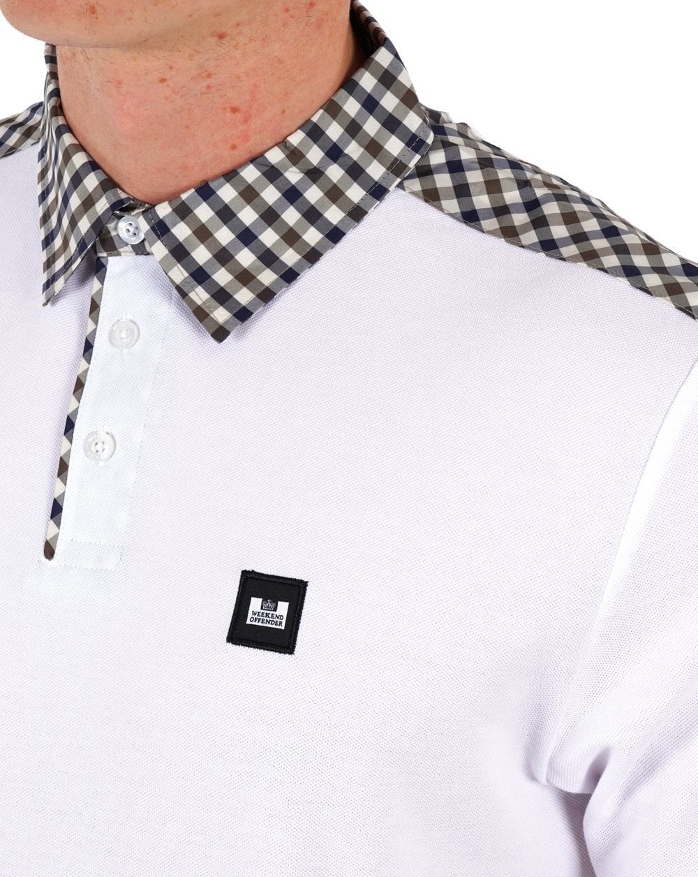 Weekend Offender Check Collar Polo Shirt White