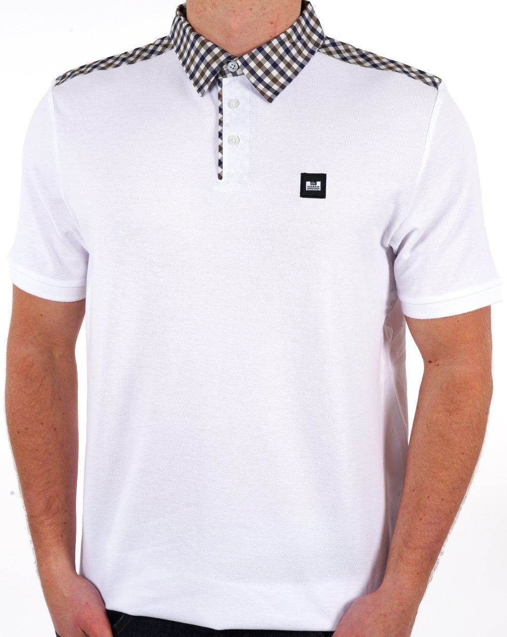 Weekend Offender Check Collar Polo Shirt White