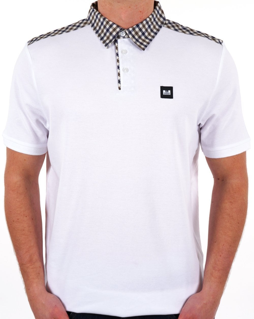 Weekend Offender Check Collar Polo Shirt White