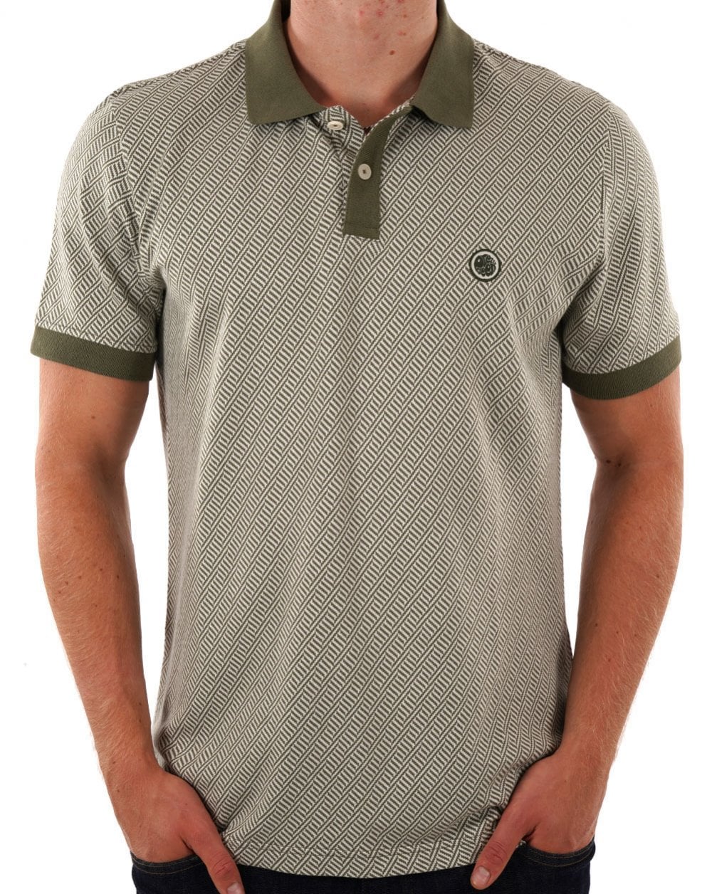 Pretty Green Travis Jacquard Polo Khaki Green