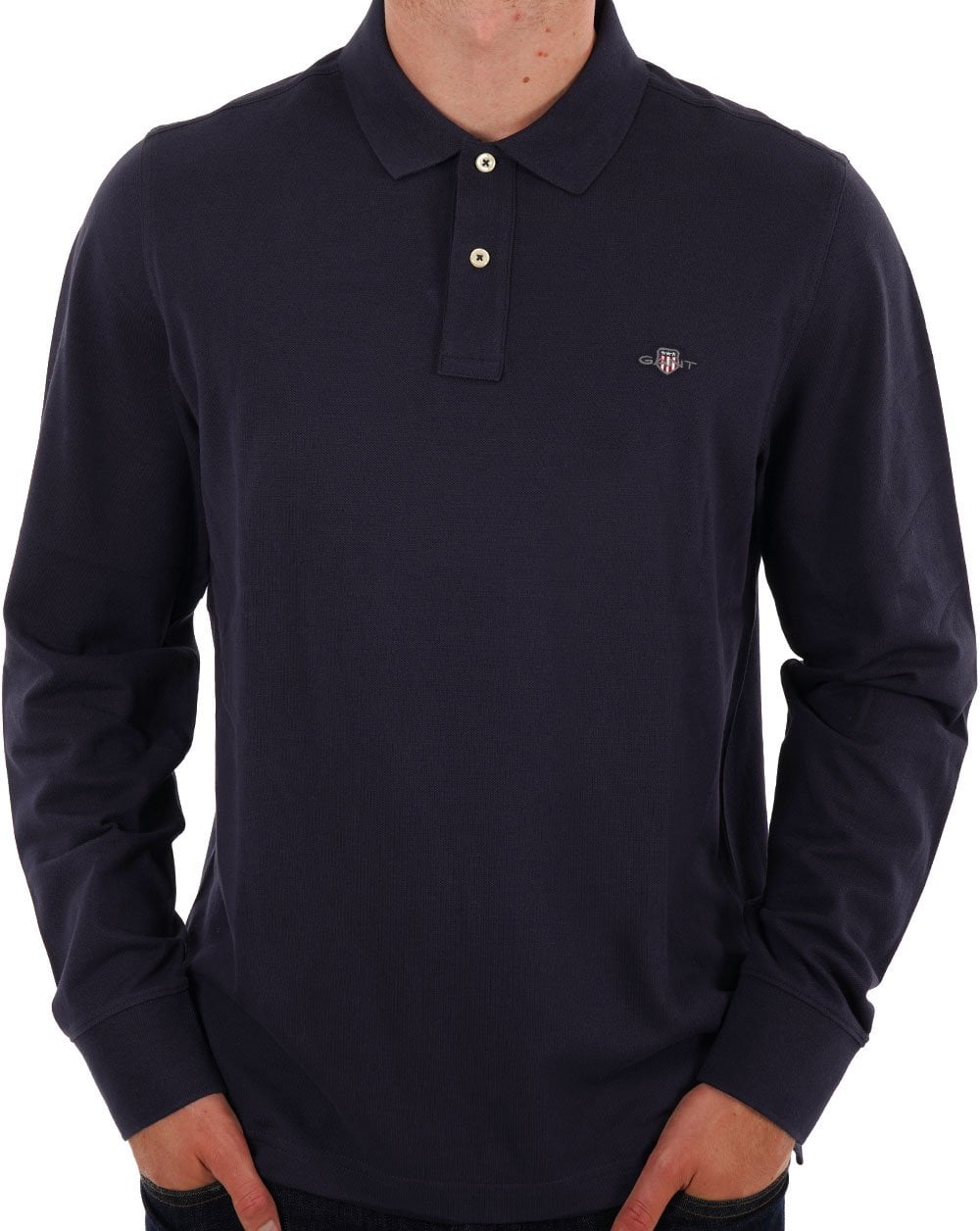 Gant Shield LS Pique Polo Navy Blue
