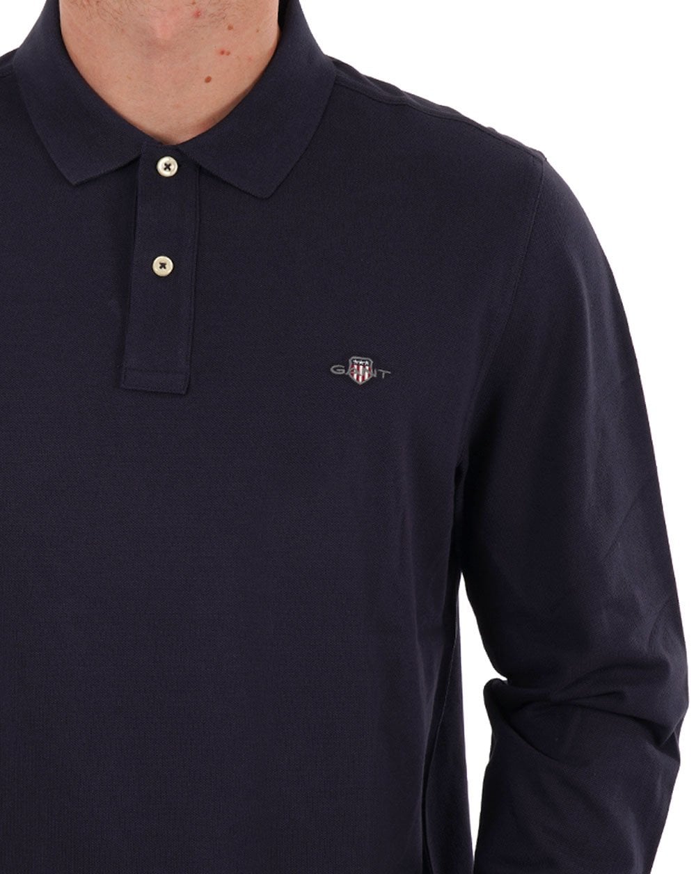 Gant Shield LS Pique Polo Navy Blue