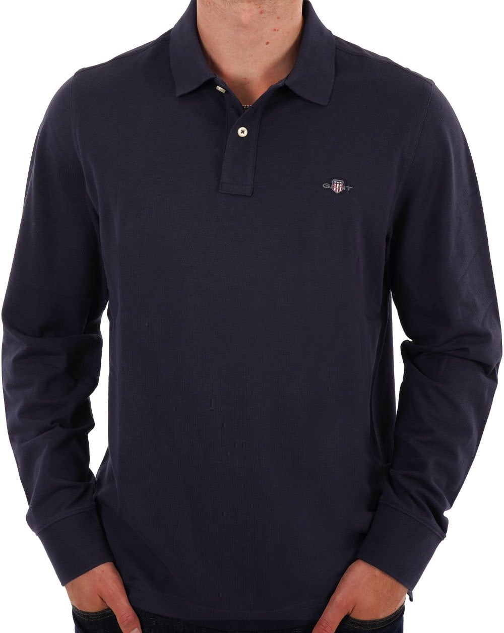Gant Shield LS Pique Polo Navy Blue