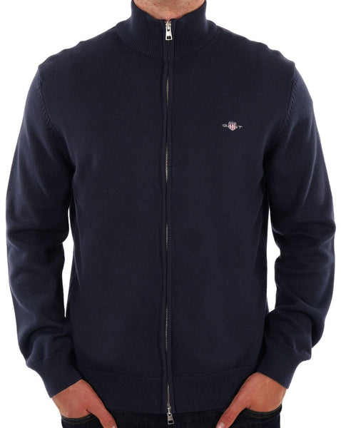 Gant Cotton Zip Cardigan Navy Blue