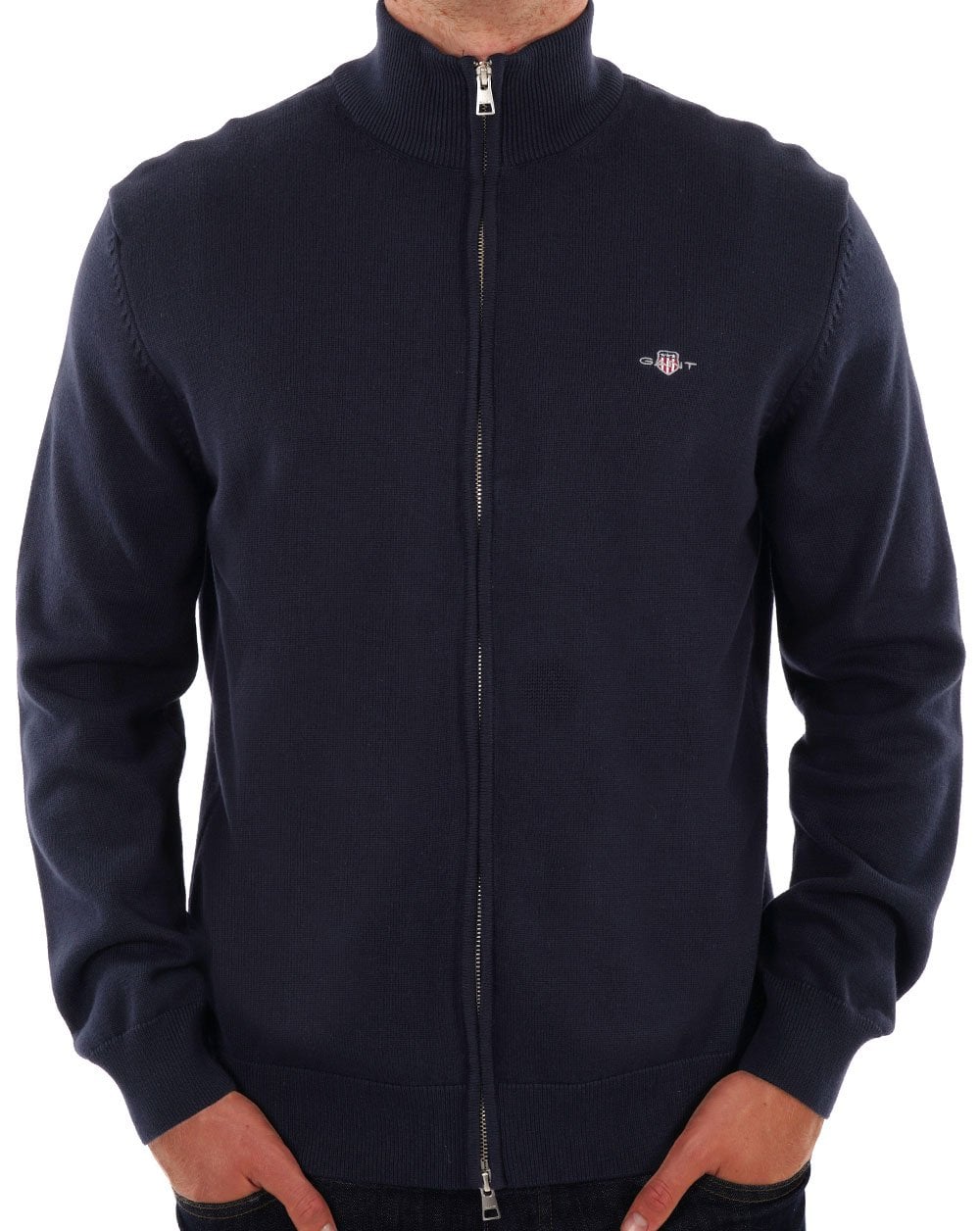 Gant Cotton Zip Cardigan Navy Blue