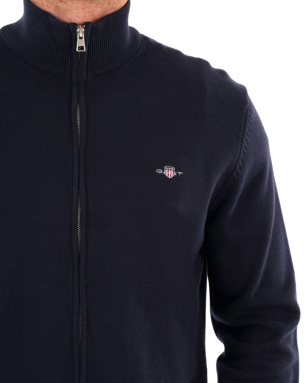 Gant Cotton Zip Cardigan Navy Blue