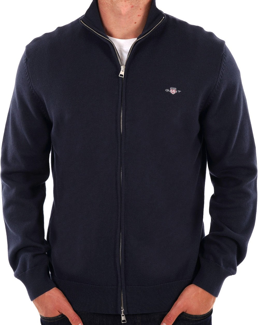 Gant Cotton Zip Cardigan Navy Blue