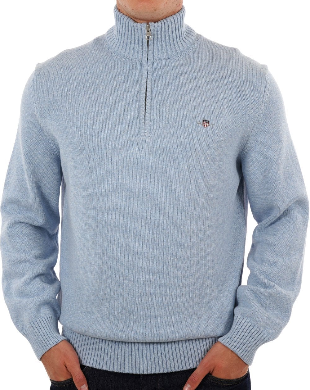 Gant Cotton Half Zip Sweater Light Blue Melange