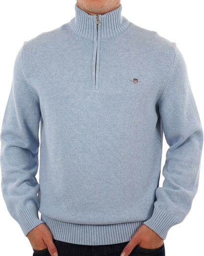 Gant Cotton Half Zip Sweater Light Blue Melange