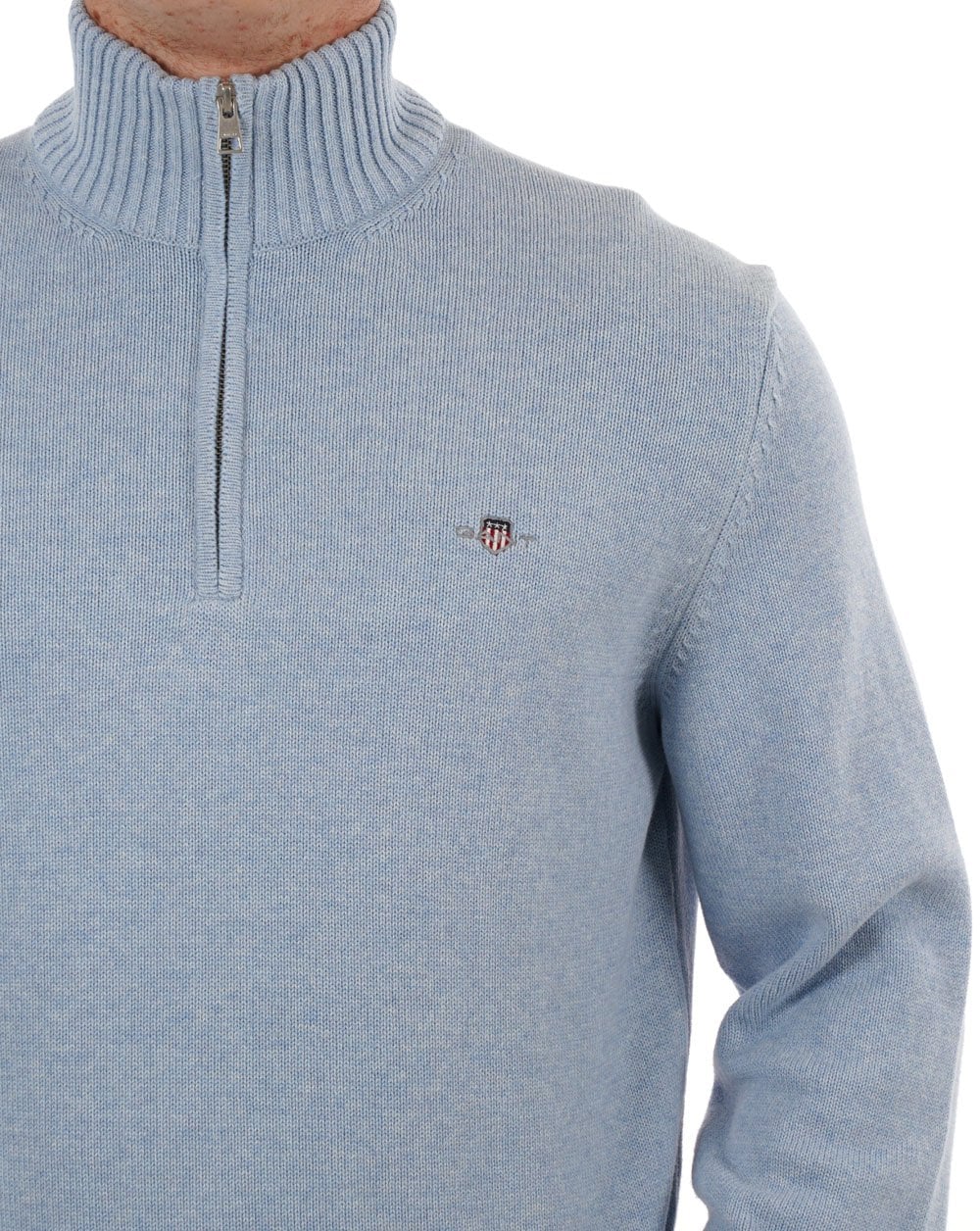 Gant Cotton Half Zip Sweater Light Blue Melange