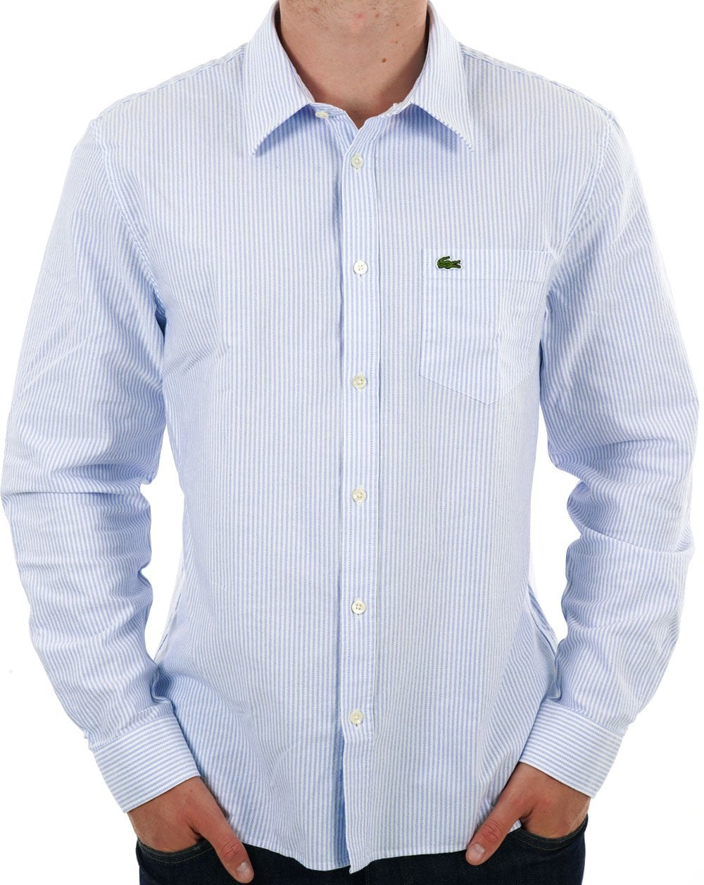 Lacoste Striped Oxford Cotton Shirt Sky Blue