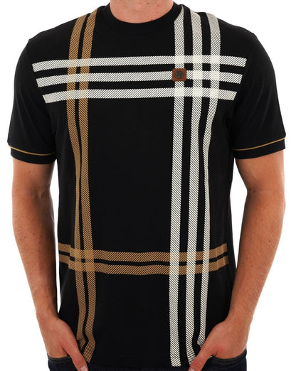 Trojan Printed Check Panel T-shirt Black