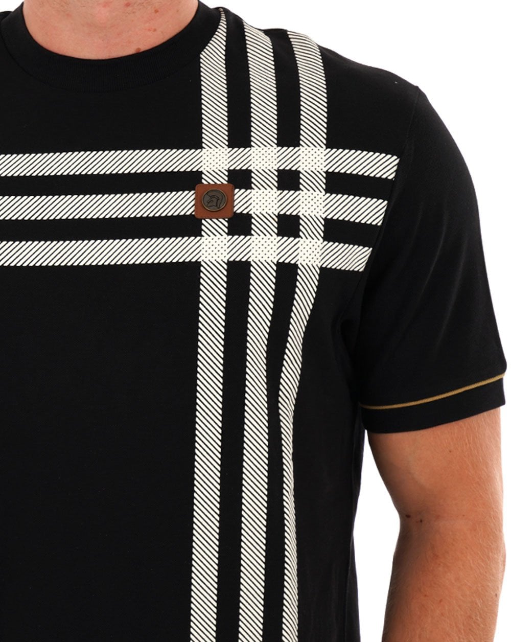 Trojan Printed Check Panel T-shirt Black