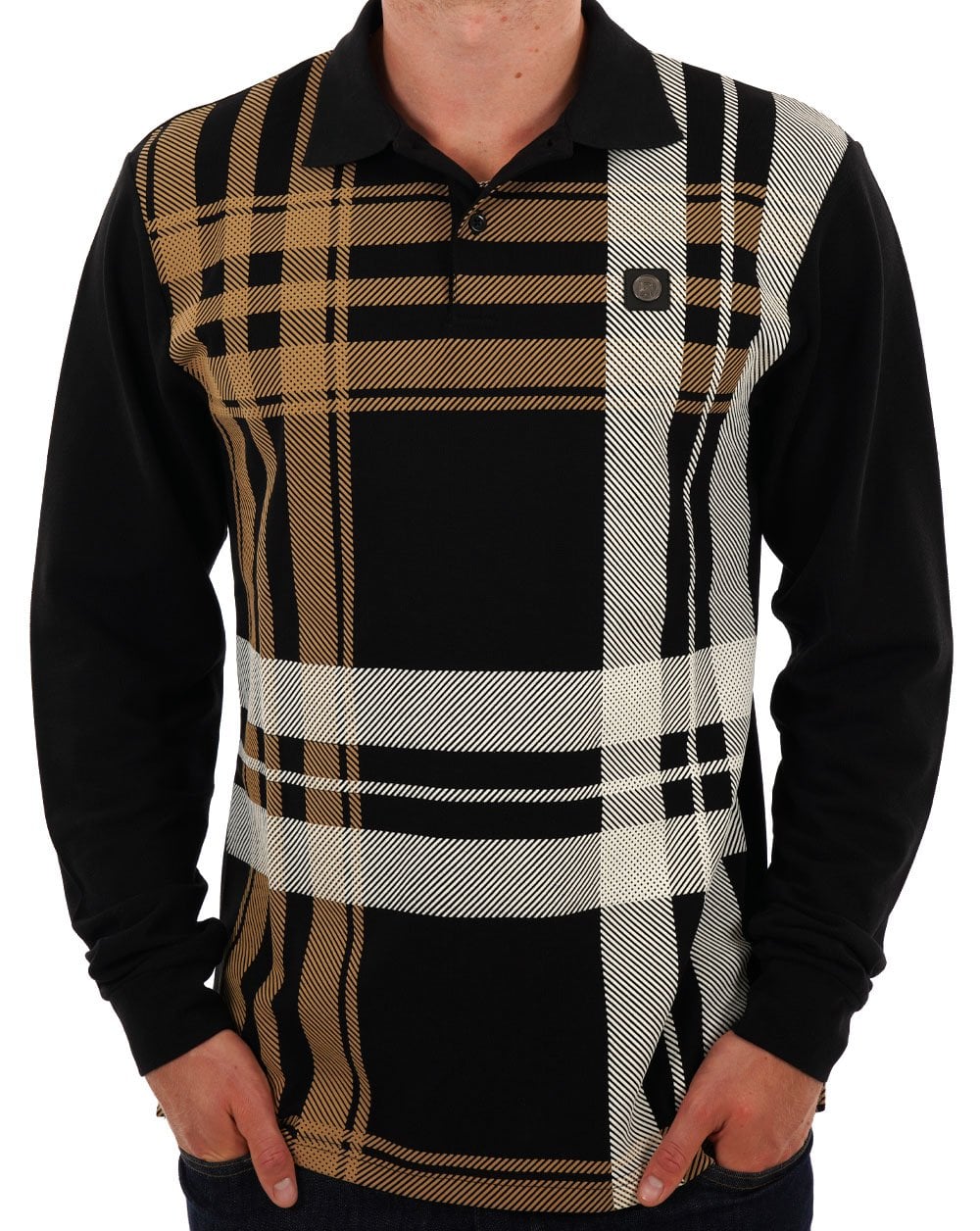 Trojan Oversize Check Panel LS Polo Black