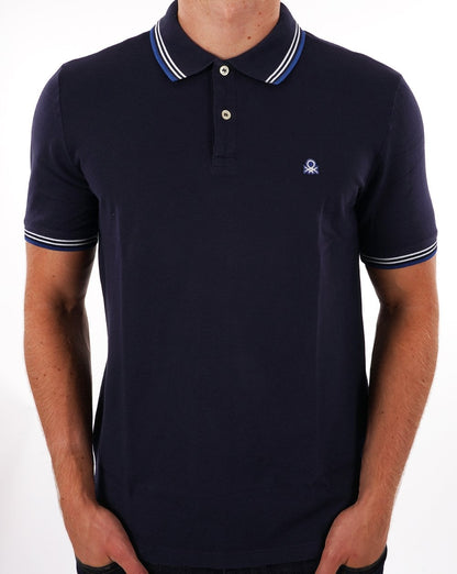 Benetton Tipped Polo Shirt Navy