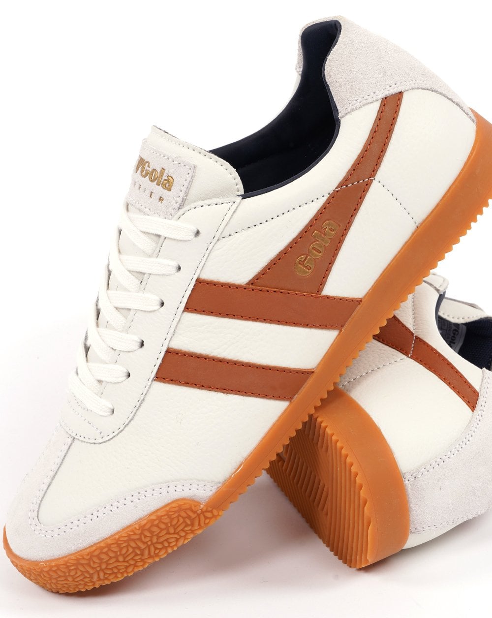 Gola Harrier Leather Trainer Vintage White Orange Navy