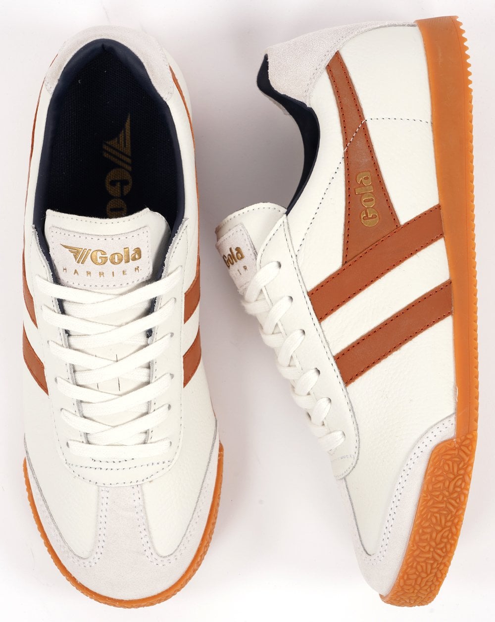 Gola Harrier Leather Trainer Vintage White Orange Navy