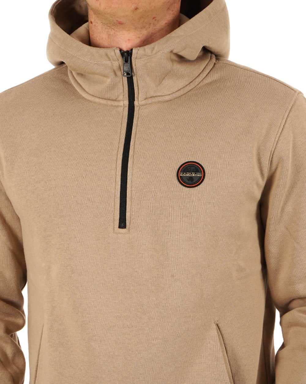 Napapijri Badge Half Zip Hoody Beige Rocky