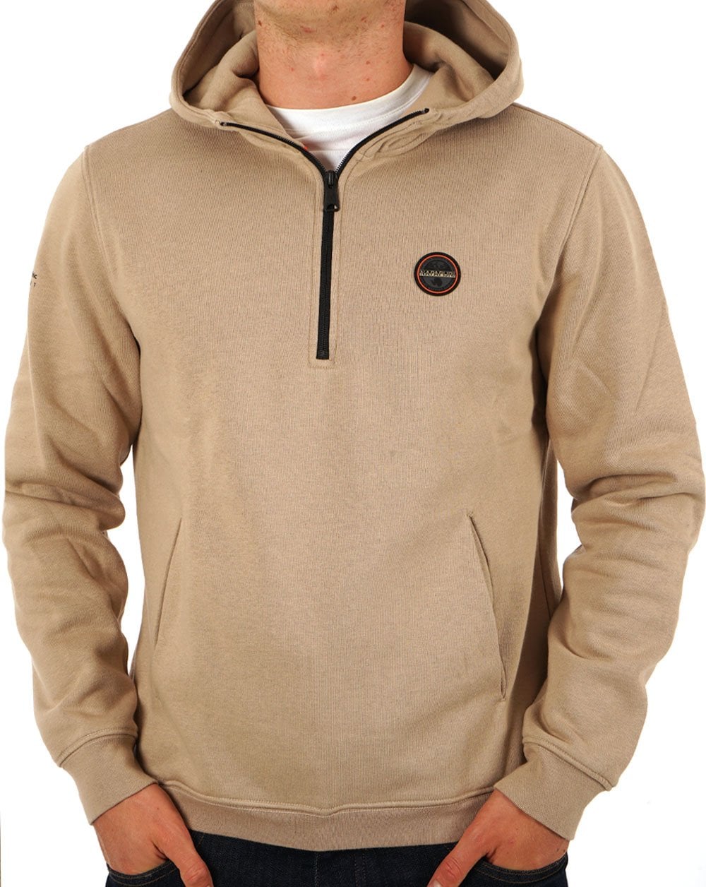 Napapijri Badge Half Zip Hoody Beige Rocky