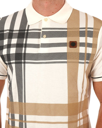 Trojan Check Panel Polo Shirt Ecru/Black