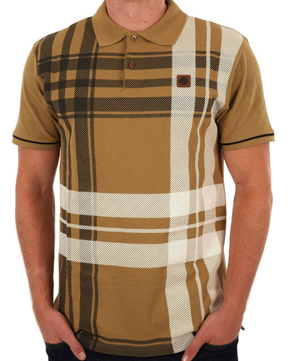 Trojan Check Panel Polo Shirt Camel
