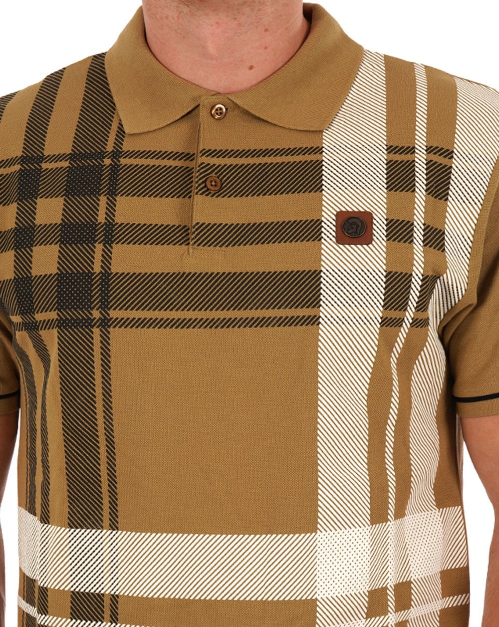 Trojan Check Panel Polo Shirt Camel