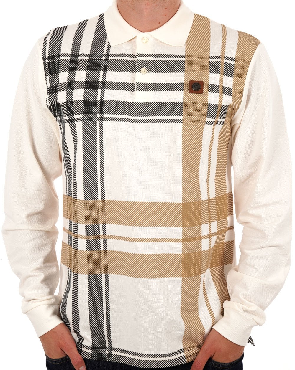 Trojan Oversize Check Panel LS Polo Ecru
