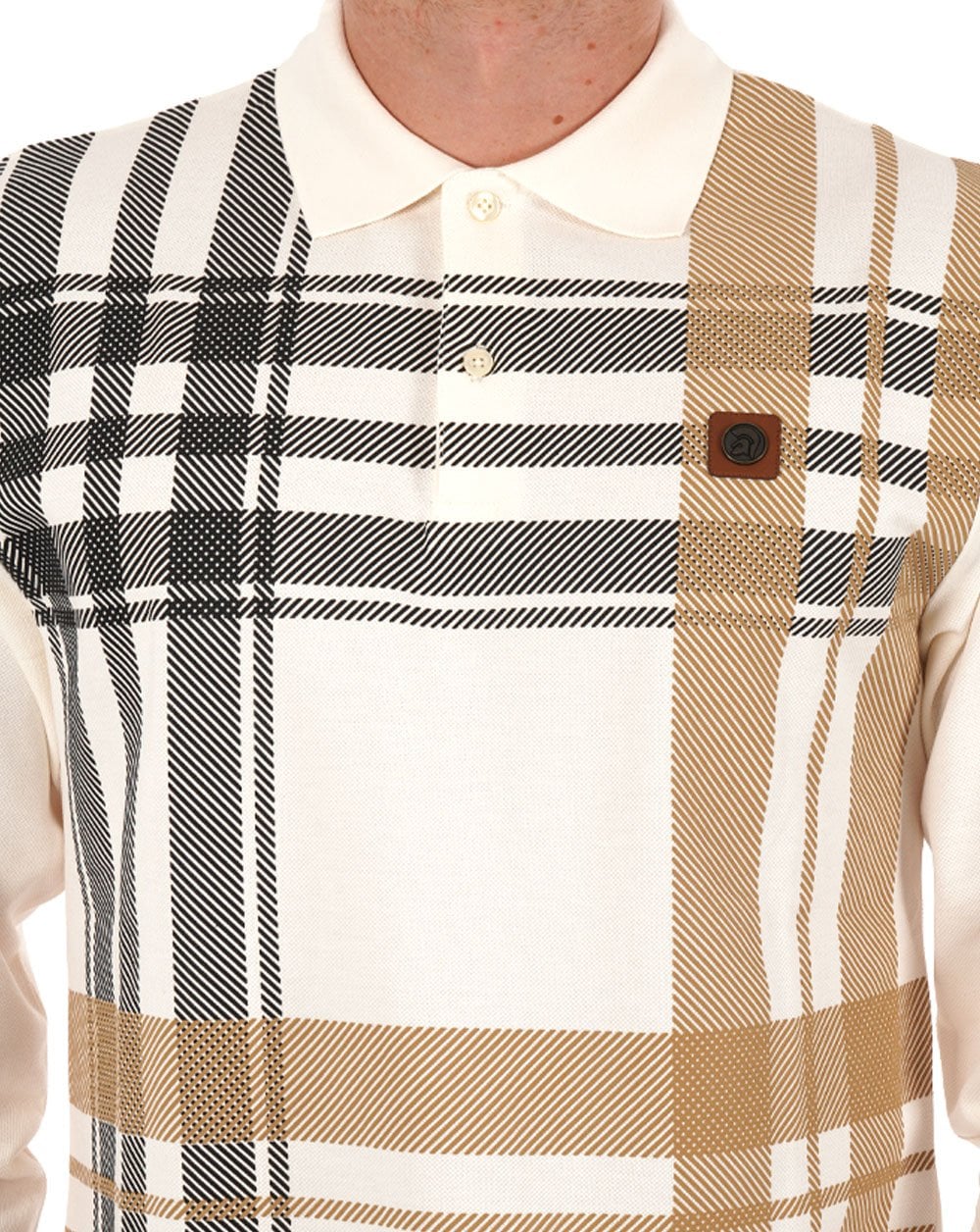 Trojan Oversize Check Panel LS Polo Ecru