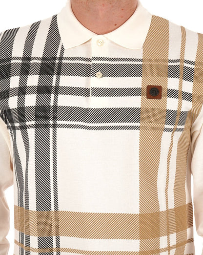 Trojan Oversize Check Panel LS Polo Ecru