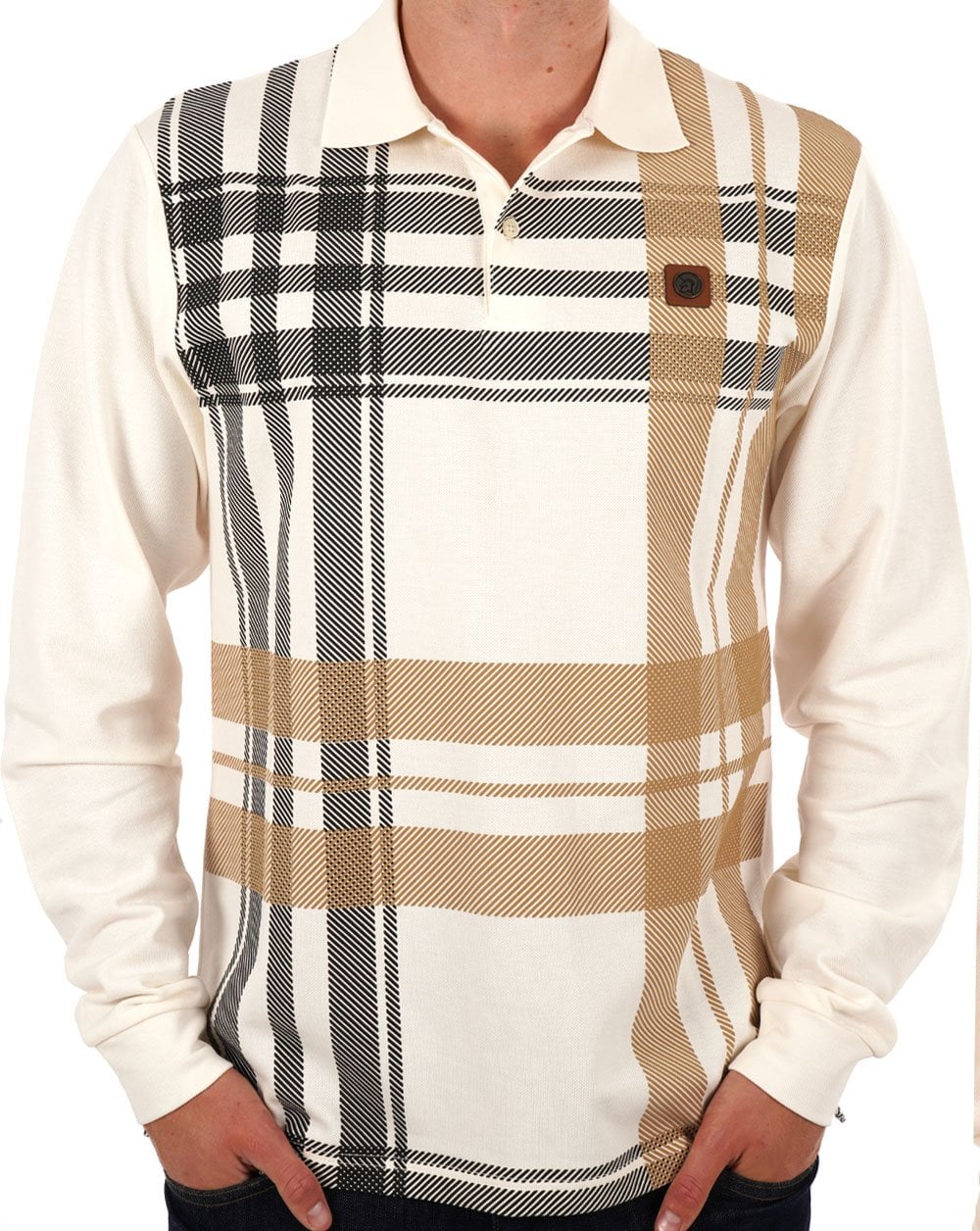 Trojan Oversize Check Panel LS Polo Ecru