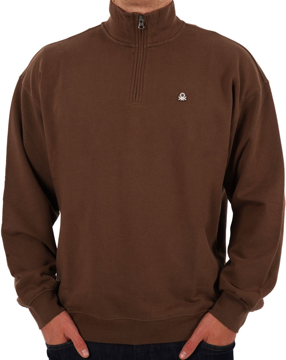 Benetton Quarter Zip Sweatshirt Brown