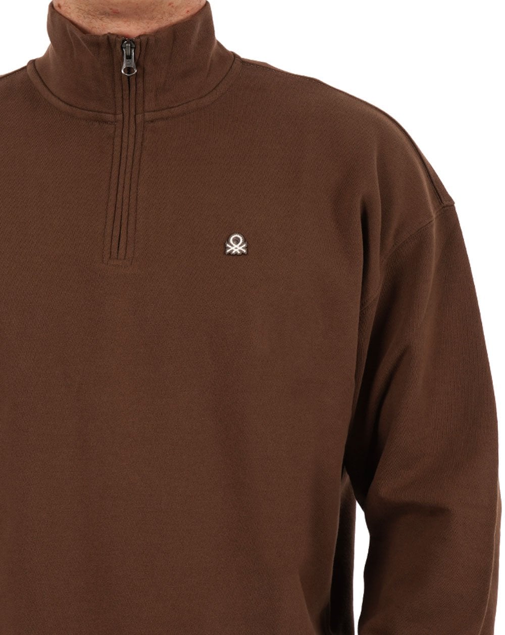 Benetton Quarter Zip Sweatshirt Brown