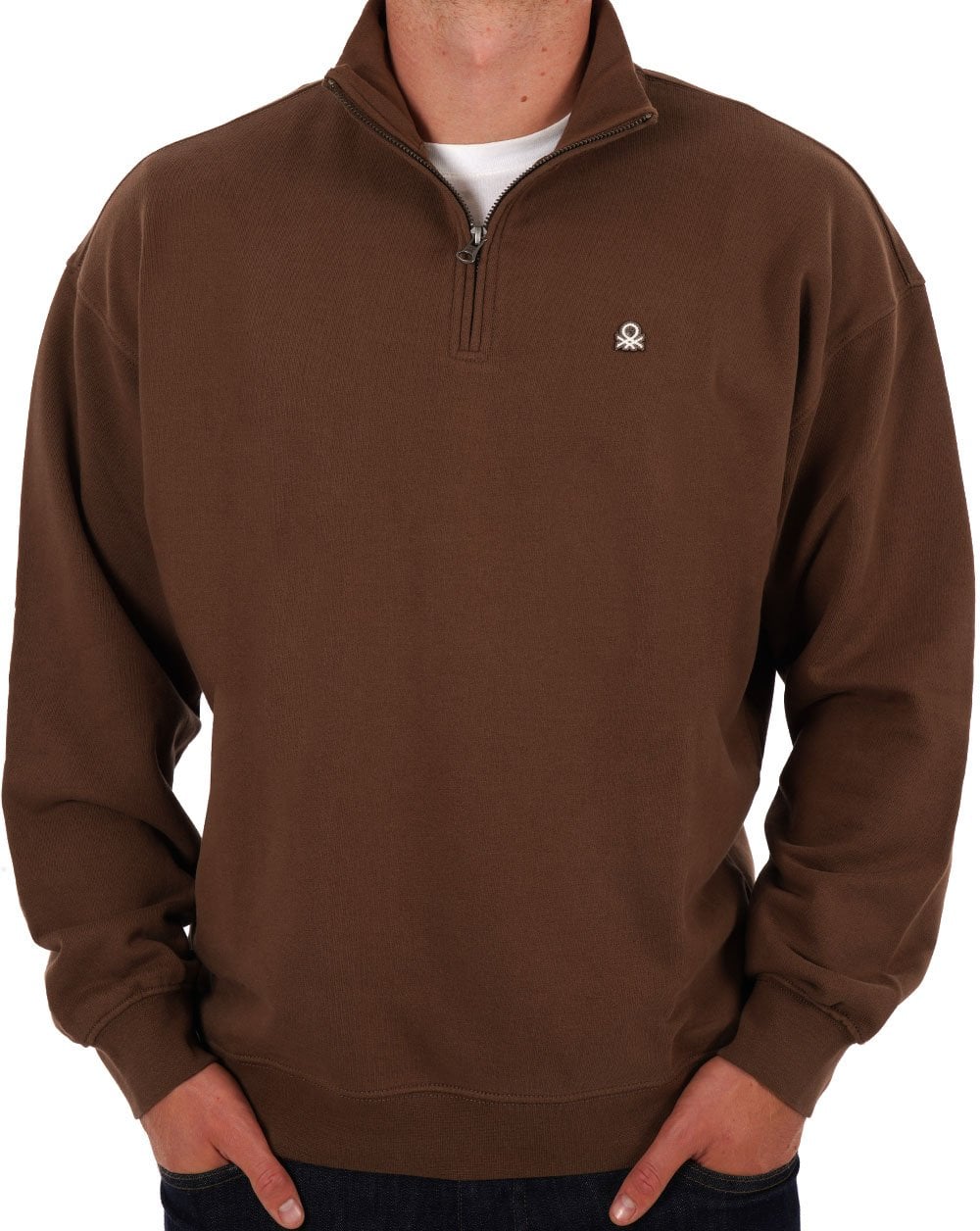 Benetton Quarter Zip Sweatshirt Brown