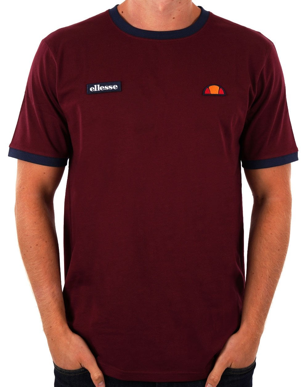 Ellesse Ringer T Shirt Burgundy/Navy