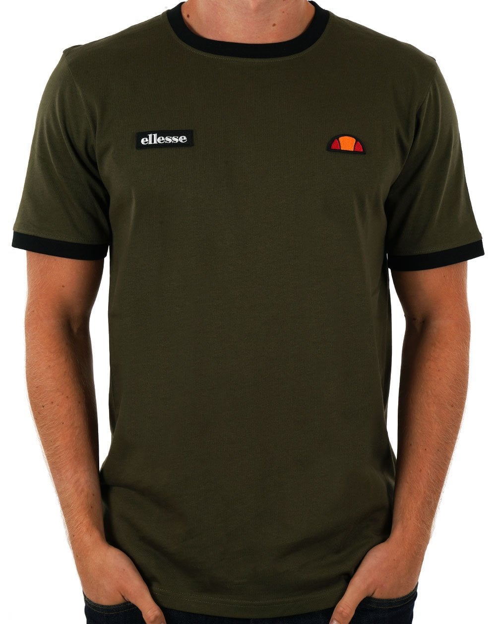 Ellesse Ringer T Shirt Khaki / Black