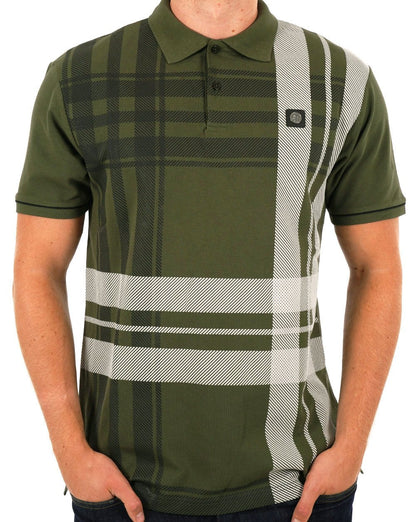 Trojan Check Panel Polo Shirt Army Green
