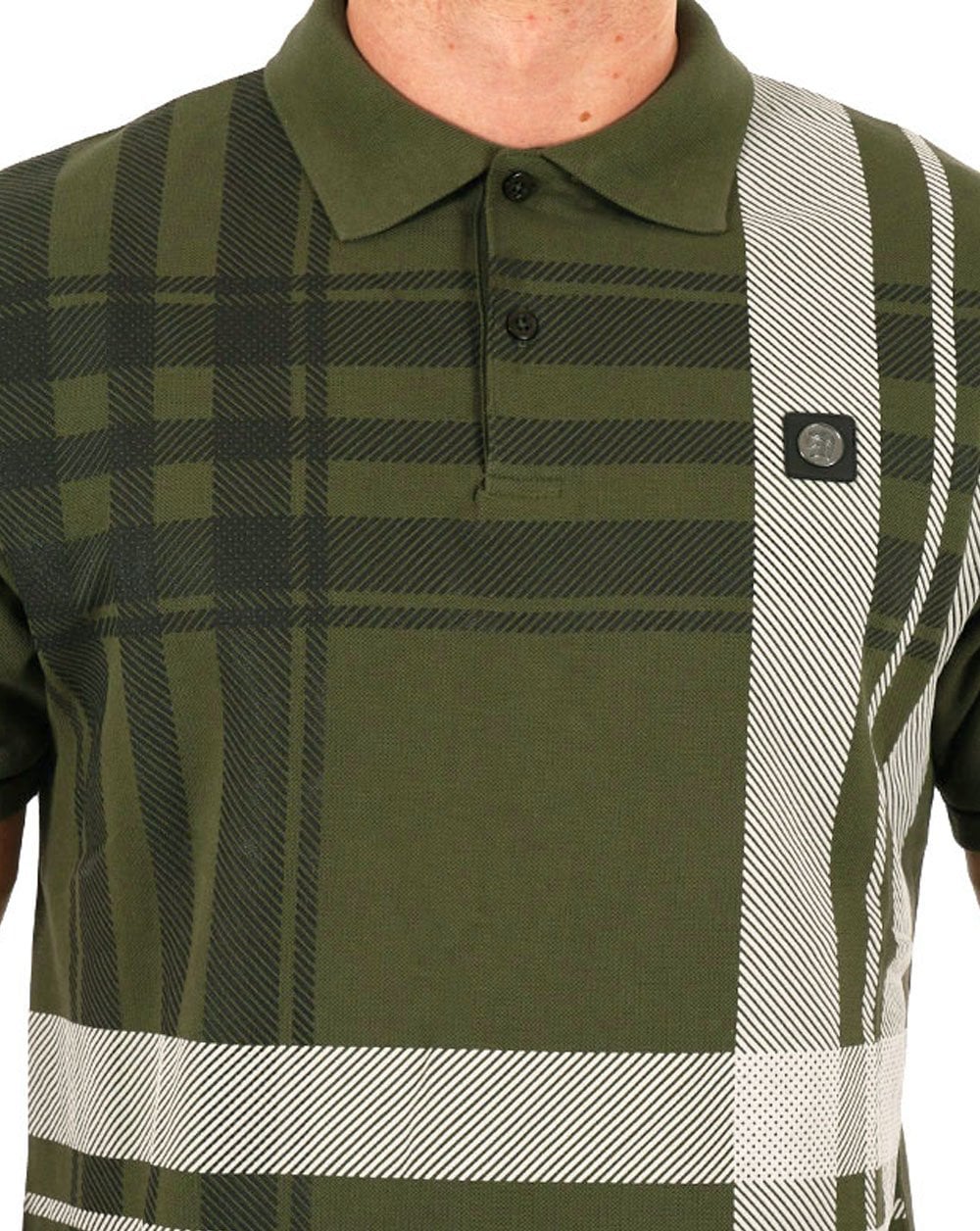 Trojan Check Panel Polo Shirt Army Green