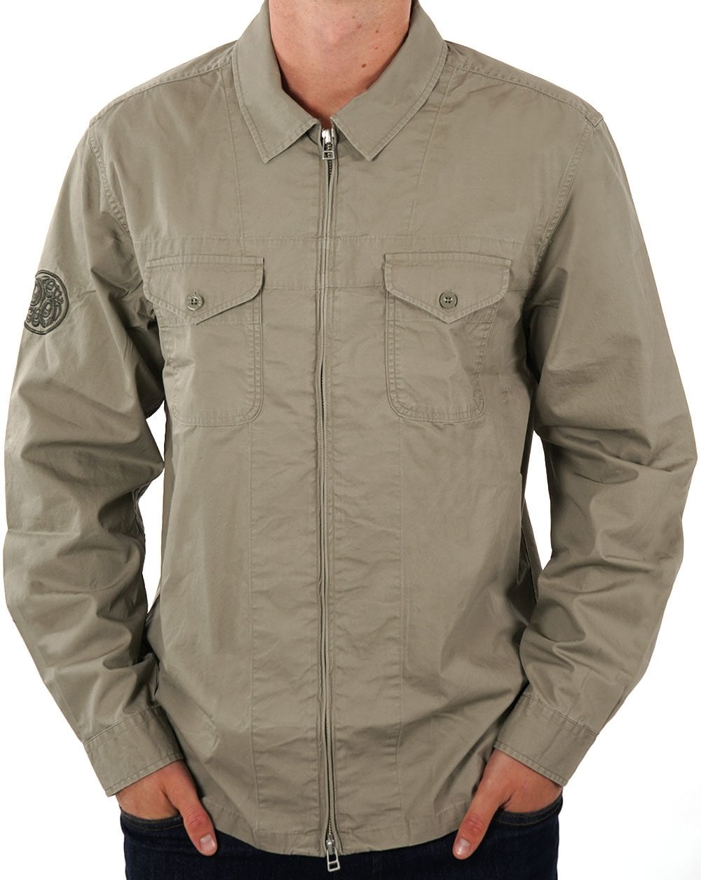 Pretty Green Armstrong Zip Overshirt Khaki