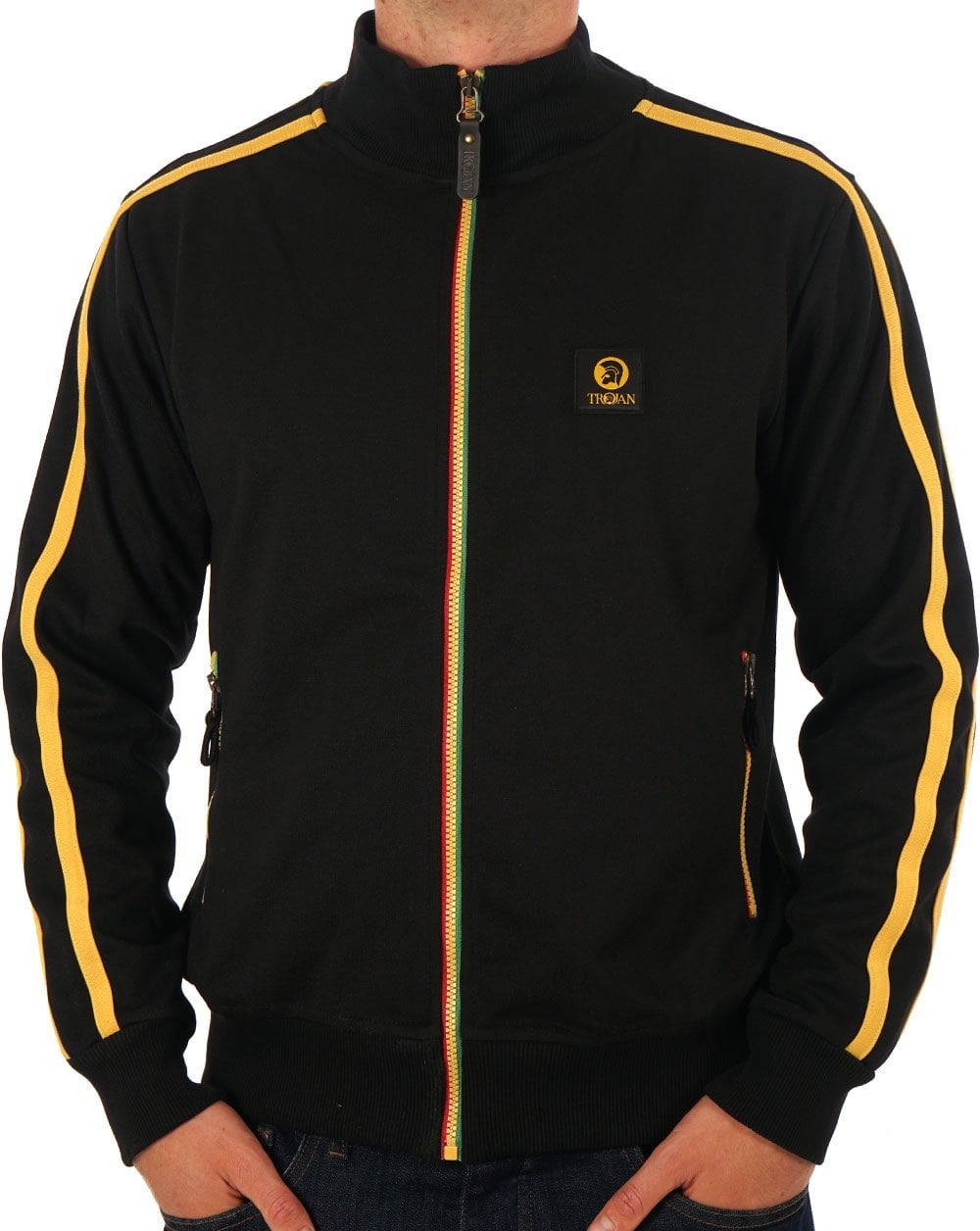 Trojan Contrast Zip Track Top Black